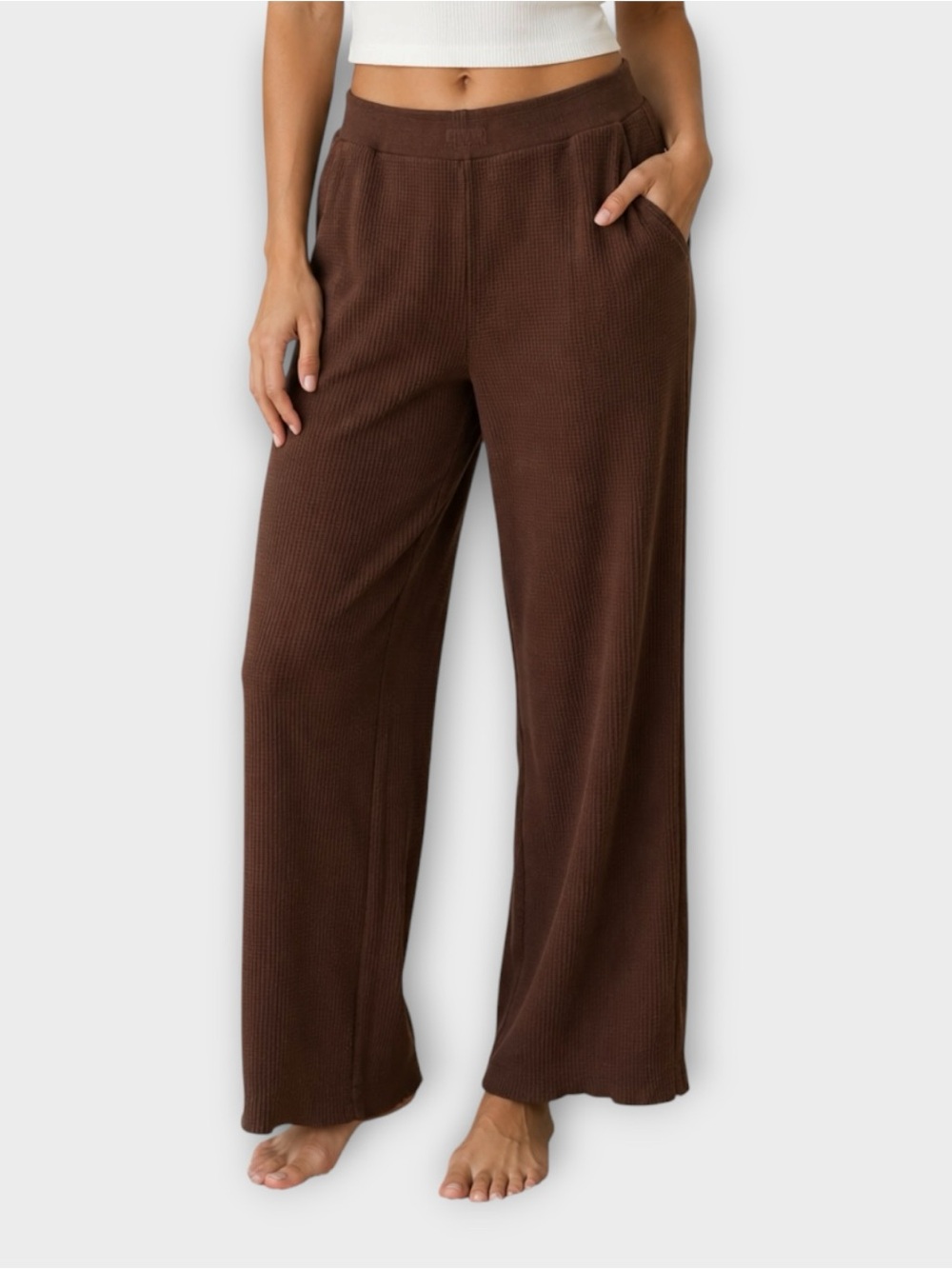 Set Active Waffle Knit Wide Leg Lounge Pant in Coco‎ Brown Women’s Size XL